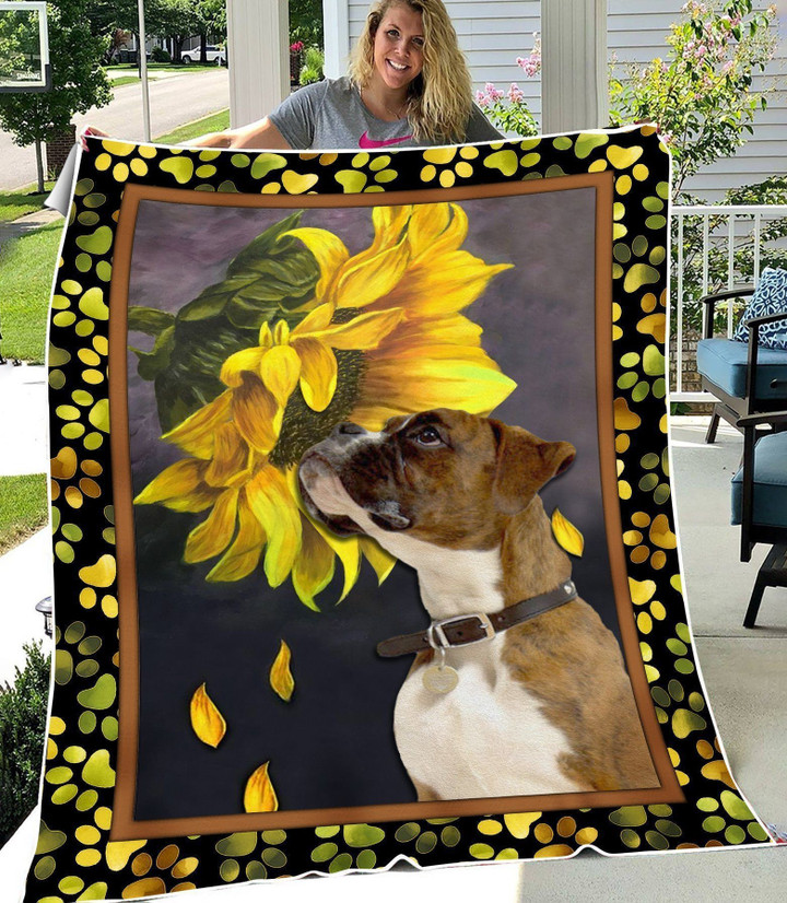 Boxer Sunflower And Boxer Cute Dogs Smelling Flower Quilt Blanket Great Customized Blanket Gifts For Birthday Christmas Thanksgiving