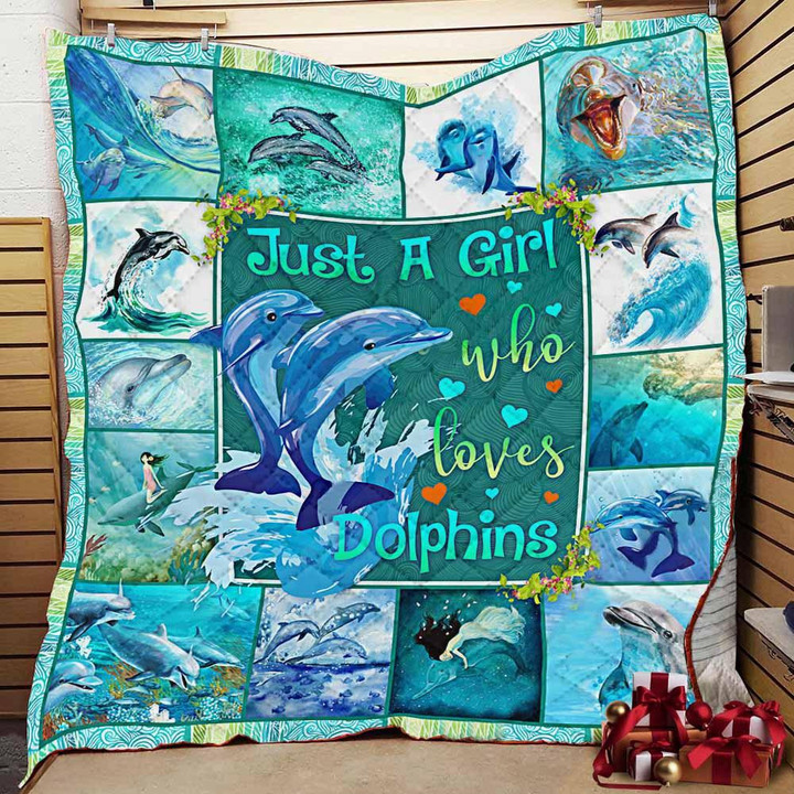 Just A Girl Who Loves Dolphins Quilt Blanket Great Customized Blanket Gifts For Birthday Christmas Thanksgiving