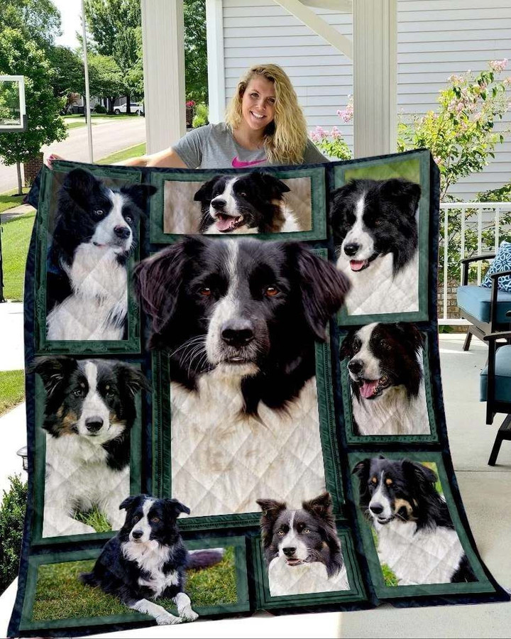Border Collie Lean On Dogs Drawing Cute Quilt Blanket Great Customized Blanket Gifts For Birthday Christmas Thanksgiving