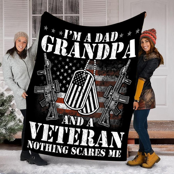 To My Veteran Grandpa Fleece Blanket Nothing Scares Me Great Customized Gift For Birthday Christmas Thanksgiving Father's Day