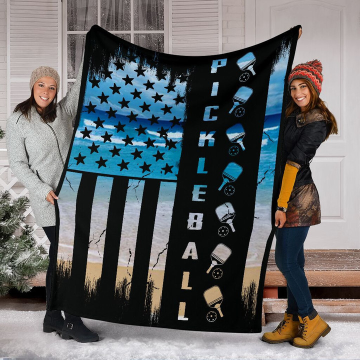 Pickleball Flag USA Sea Fleece Blanket Great Customized Blanket Gifts For Birthday Christmas Thanksgiving