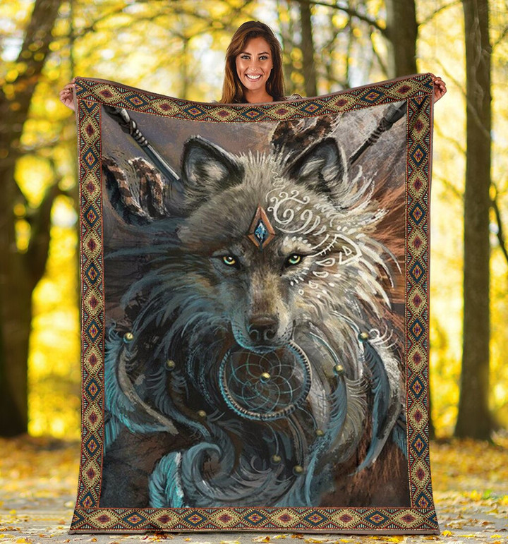 Wolf Keeping Dreamcatcher In Mouth Sherpa Fleece Blanket Great Customized Blanket Gifts For Birthday Christmas Thanksgiving