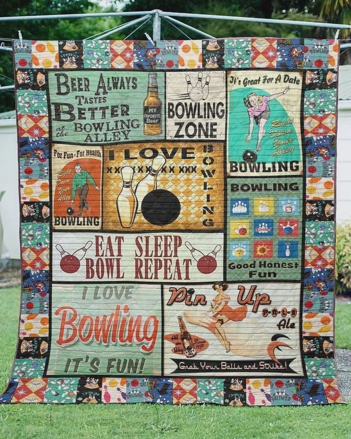 Bowling Eat Sleep Bowling And Repeat Quilt Blanket Great Customized Blanket Gifts For Birthday Christmas Thanksgiving Perfect Gift For Bowlers