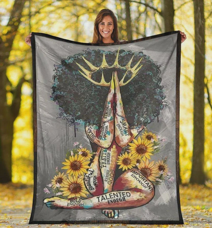 Sunflower Black Queen Smart Enough, Talented Enough, Important Enough, Beautiful Enough Sherpa Fleece Blanket Great Customized Blanket Gifts For Birthday Christmas Thanksgiving Anniversary