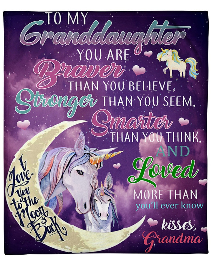 Personalized To My Granddaughter From Grandma Unicorn I Love You To The Moon And Back Fleece/Sherpa Blanket Great Customized Gifts For Family Birthday Christmas Thanksgiving Anniversary
