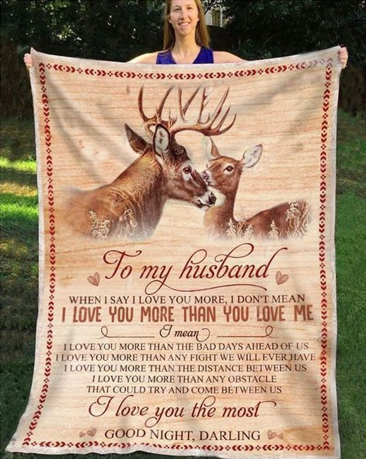 Personalized Deer Couple I Love You More Than You Love Me To My Husband From Wife Sherpa Blanket Fleece Blanket Perfect Gifts For Christmas Birthday Thanksgiving Aniversary Valentine's Day