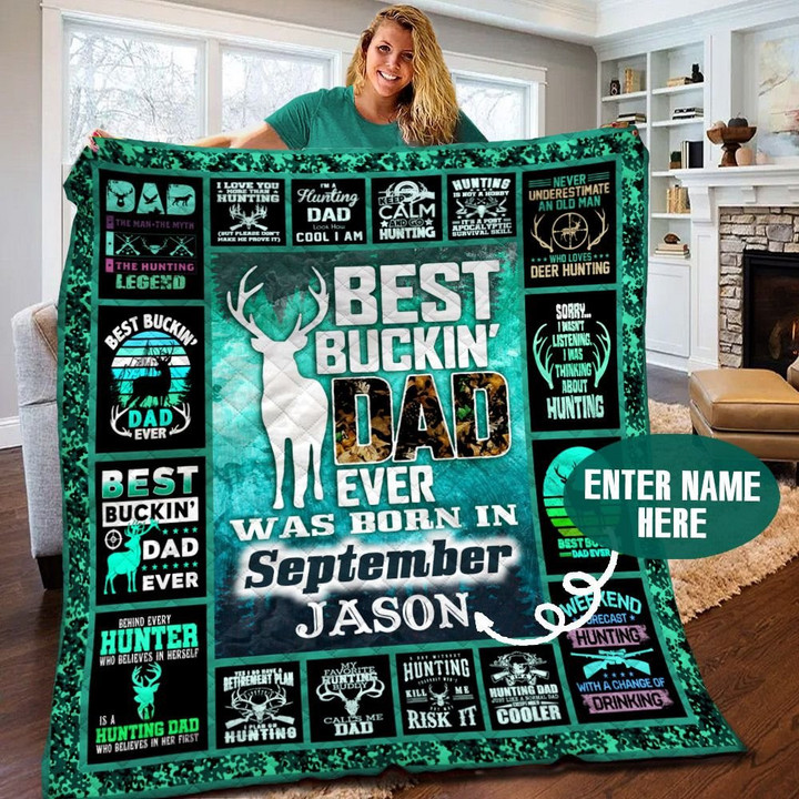 Personalized Bucking Dad Best Bucking Dad Born In September Quilt Meaningful Gifts For Dad Great Customized Blanket For Birthday Christmas Graduation Father's Day