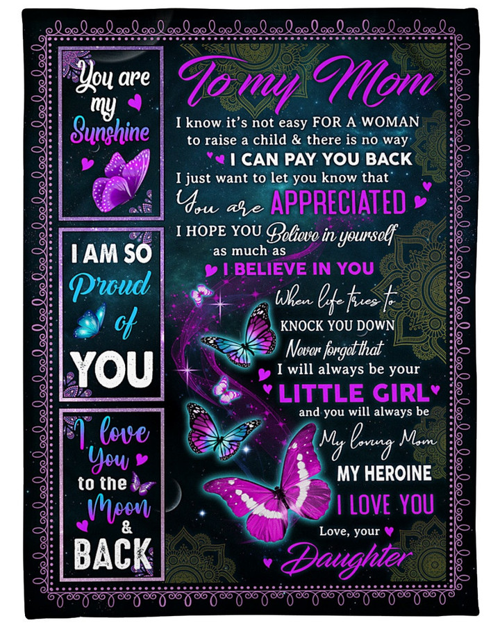 Personalized Family To My Mom I Love You To The Moon And Back, I Am So Proud Of You Sherpa Fleece Blanket