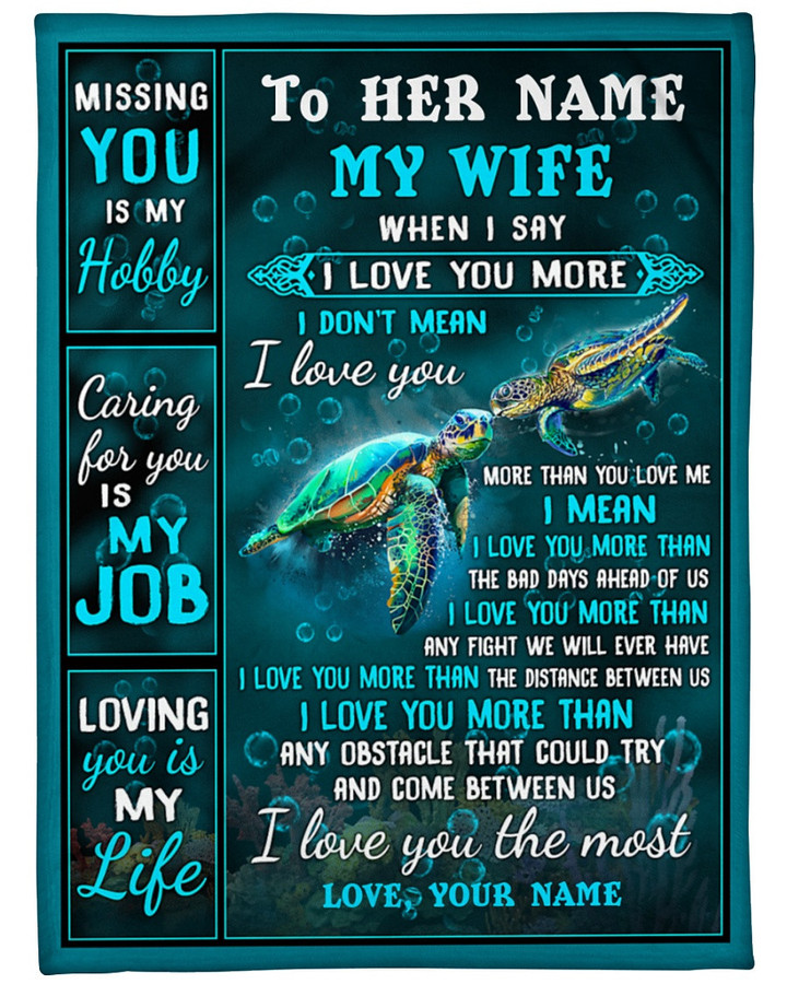 Personalized To My Wife Missing You Is My Happy, Caring You Is My Job Custom Name Fleece Blanket Great Customized Gifts For Family Birthday Christmas Thanksgiving Anniversary