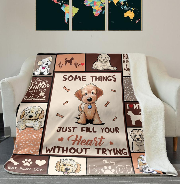 Goldendoodle Dog Some Things Just Fill Your Heart Without Trying Fleece Blanket Great Customized Blanket Gifts For Birthday Christmas Thanksgiving