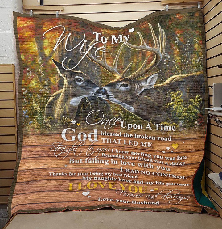Personalized To My Wife Love You From Husband Kissing Deer Couple Quilt Blanket Great Customized Blanket Gifts For Birthday Christmas Thanksgiving
