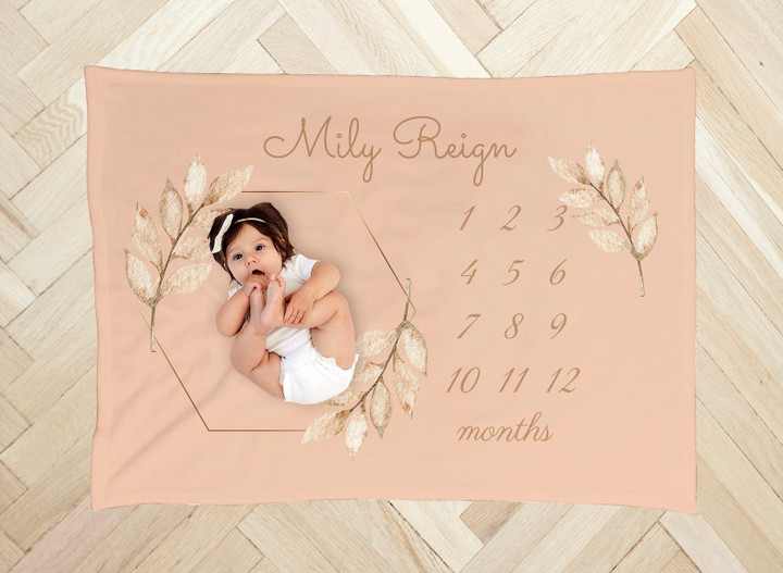 PERSONALIZED GIRL BABY Milestone Blanket Girl Pink Flower Monthly Floral Month Custom Age Growth New Mom Baby Shower Gift Neutral Boho Minky