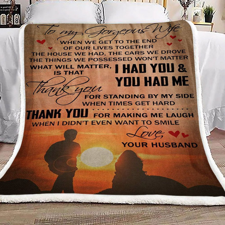 Personalized Family From Husband To My Gorgeous Wife Thank You For Making Me Laugh Sherpa Fleece Blanket Awesome Gifts For Her Great Customized Gifts For Birthday Christmas Thanksgiving Mother's Day