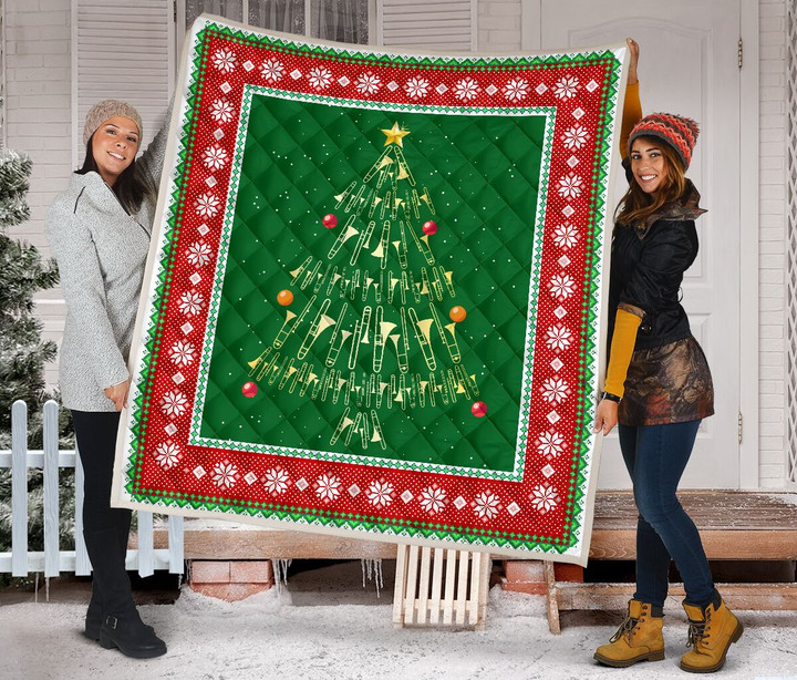 Trombone Noel Tree Christmas Quilt Blanket