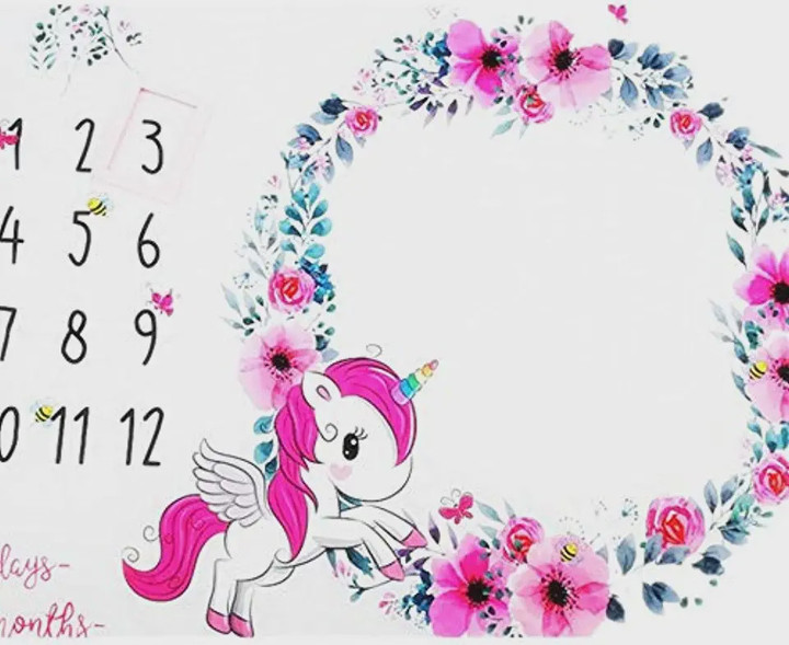Unicorn With Floral Wreath Monthly Milestone Blanket, Newborn Blanket, Baby Shower Gift Adventure Awaits Monthly Growth