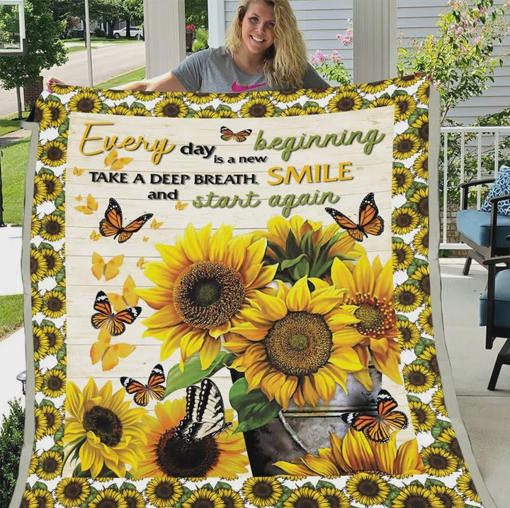 Sunflower Everyday Is A New Beginning Take A Deep Breath Smile And Start Again Fleece Blanket Great Customized Blanket Gifts For Birthday Christmas Thanksgiving