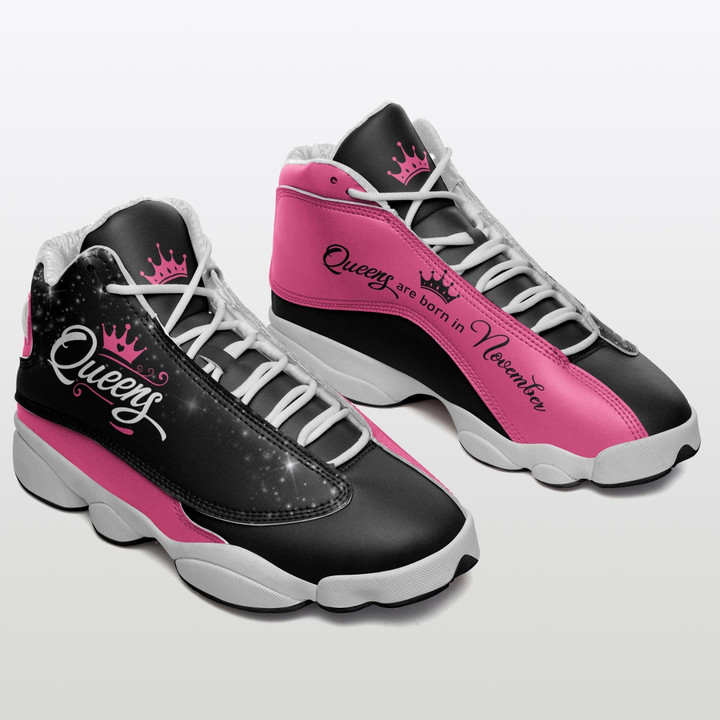 Queens Are Born In November Black Pink Air Jordan 13 Sneaker, Gift For Lover Queens Are Born In November Black Pink Aj13 Shoes For Men And Women