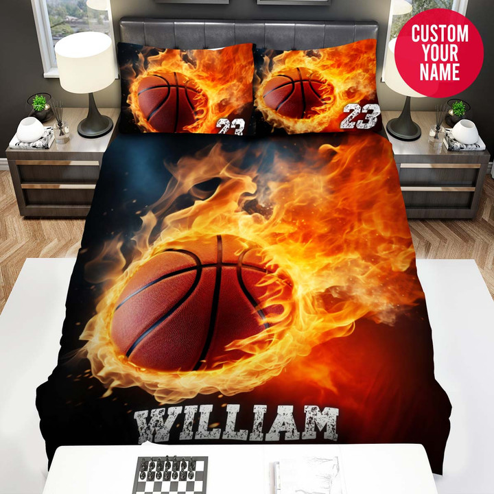 Personalized Basketball Fire Duvet Cover Bedding Set