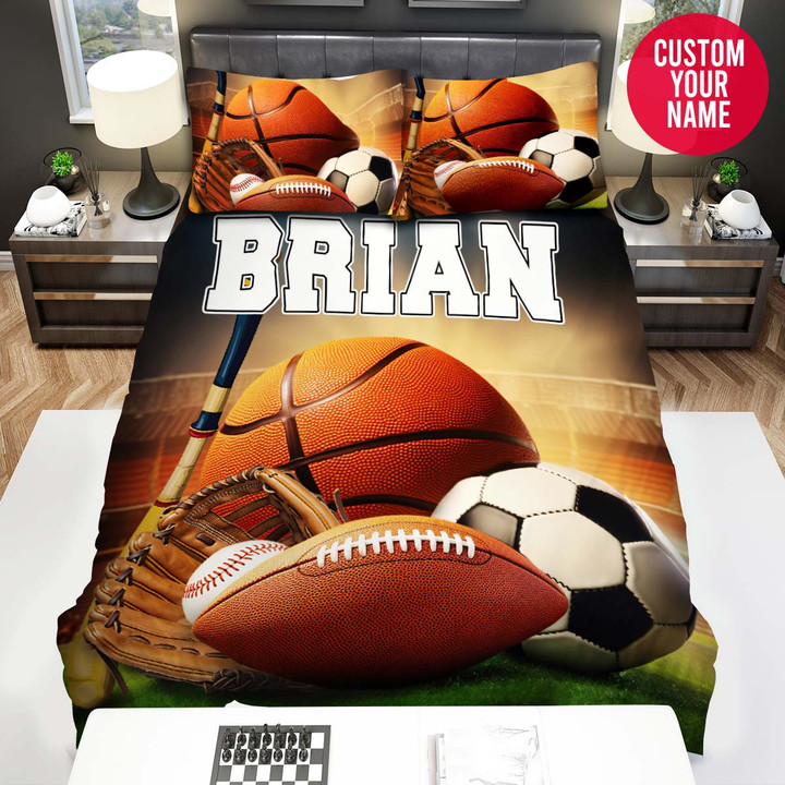 Personalized Soccer Baseball Football Basketball Balls Duvet Cover Bedding Sets