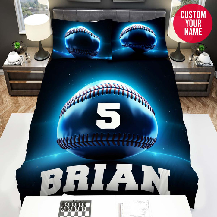 Personalized Baseball Blue Light Custom Name Duvet Cover Bedding Set