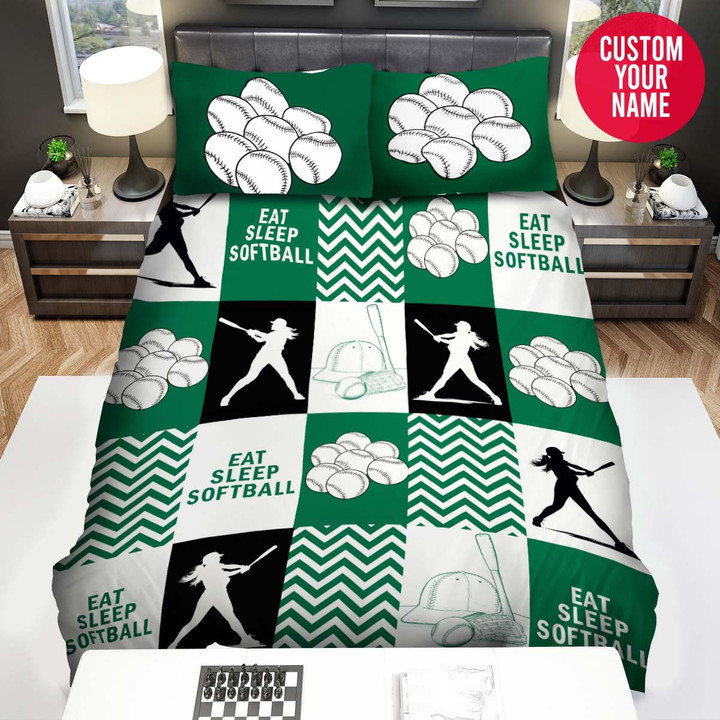 Personalized Eat Sleep Softball Custom Name Duvet Cover Bedding Set