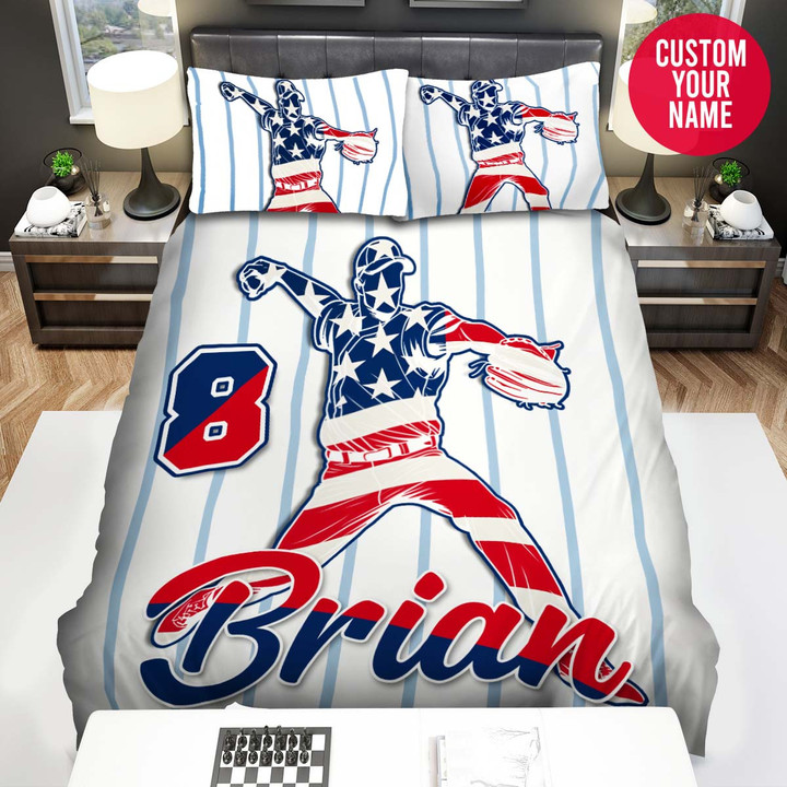 Personalized Baseball Pitcher American Player Custom Name Duvet Cover Bedding Set