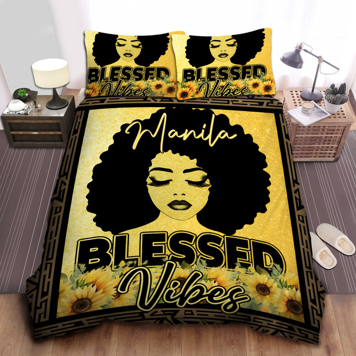 Personalized Black Girl Blessed Vibes And Sunflower Duvet Cover Bedding Set