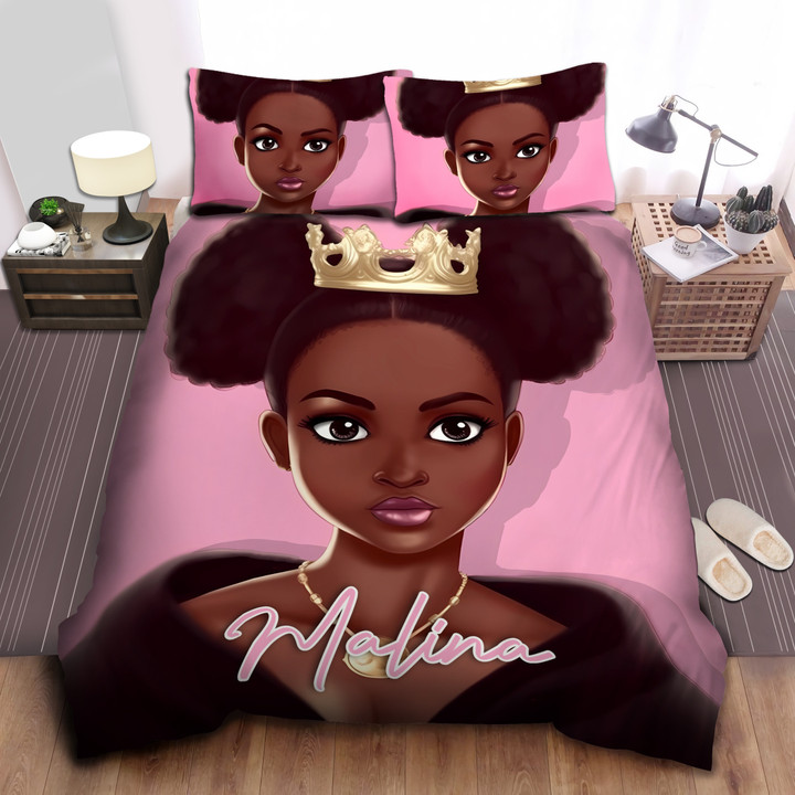 Personalized Queen Black Girl In Pink Background Duvet Cover Bedding Set