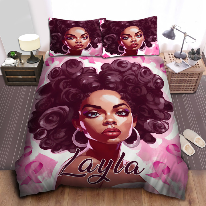 Personalized Black Girl Breast Cancer Awareness Duvet Cover Bedding Set