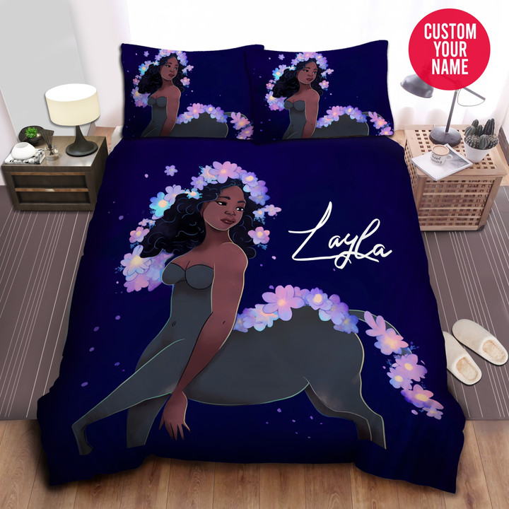 Personalized Black Centaur Girl With Tiny Flowers Duvet Cover Bedding Set