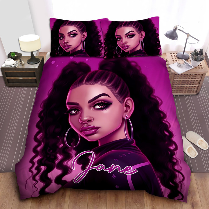Personalized Black Girl Crochet Braids Hairstyle Duvet Cover Bedding Set