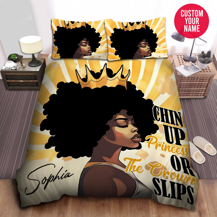 Personalized Black Girl Chin Up Princess Duvet Cover Bedding Set