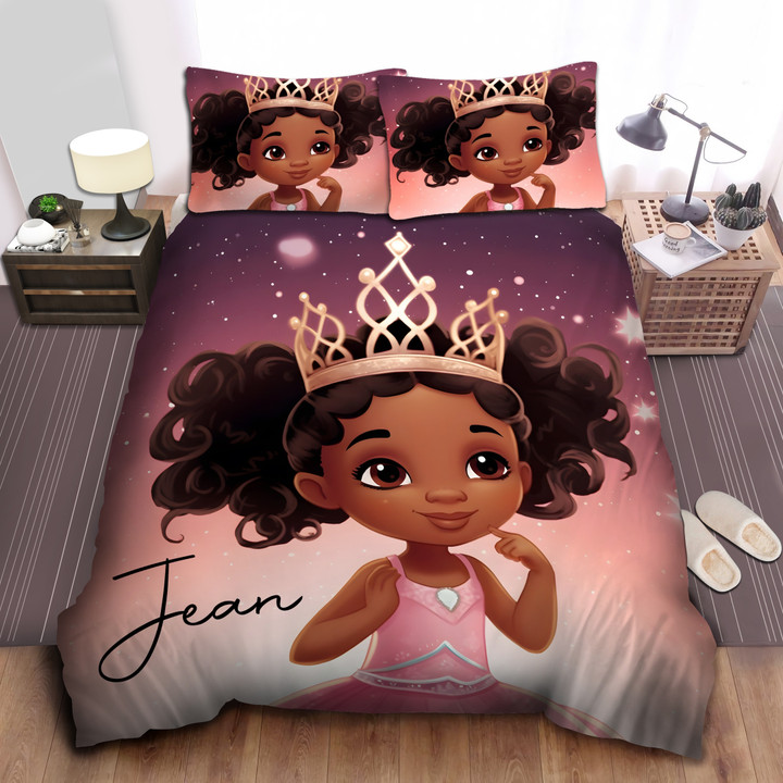 Personalized Black Little Girl Wears Crown Duvet Cover Bedding Set