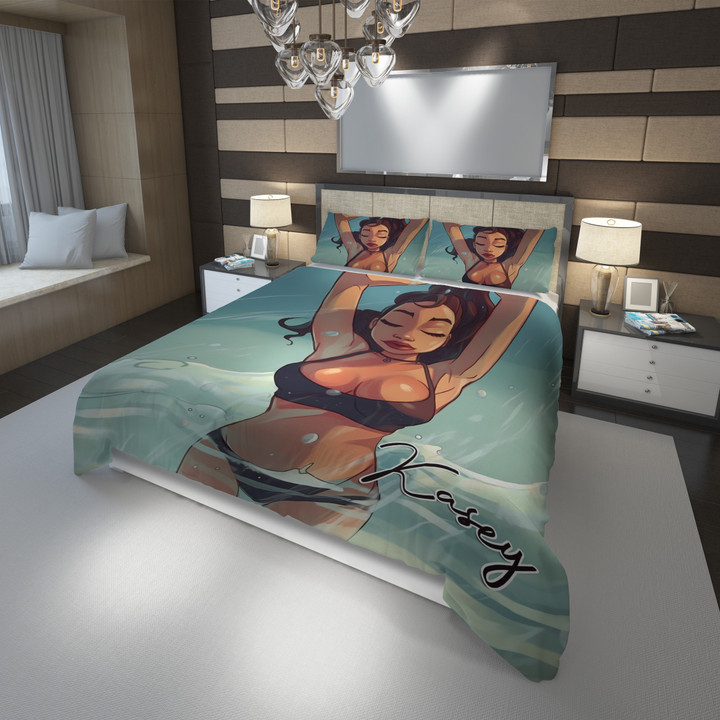 Personalized Black Sassy Girl Swimming Duvet Cover Bedding Set