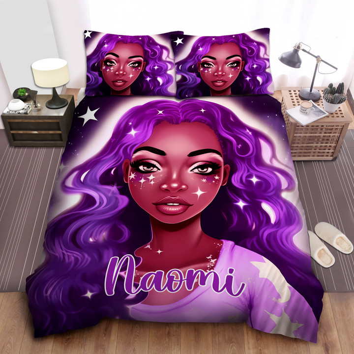 Personalized Gorgeous Black Girl All Purple Duvet Cover Bedding Set