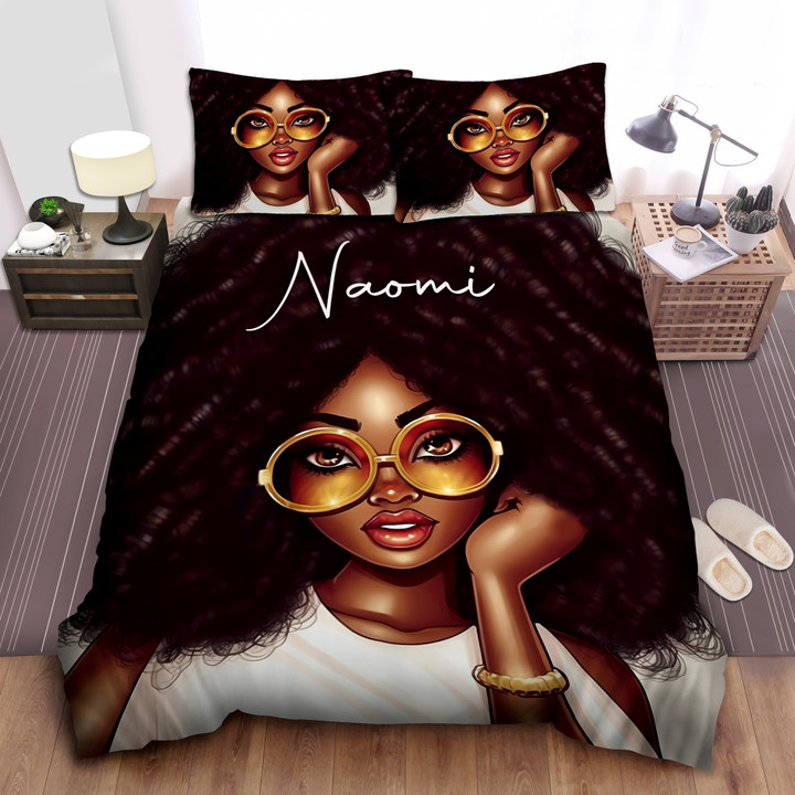 Personalized Black Girl Beautiful Eyes Afro Duvet Cover Bedding Set