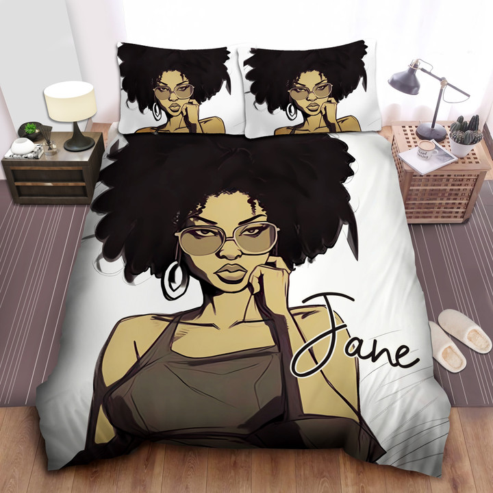 Personalized Black Cool Girl Stunning Afro Duvet Cover Bedding Set