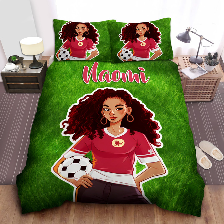 Personalized Soccer Black Girl Africa American Woman Duvet Cover Bedding Set