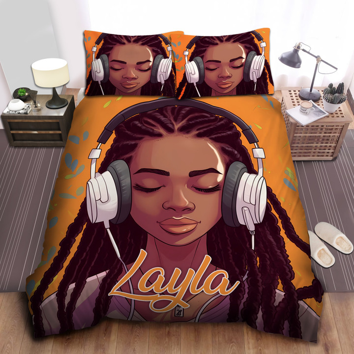 Personalized Black Girl And Music Duvet Cover Bedding Set