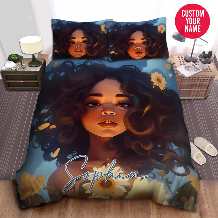 Personalized Black Girl With Flower African Duvet Cover Bedding Set