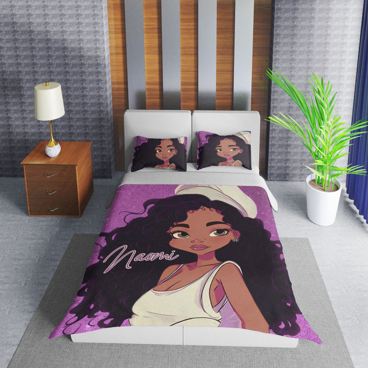Personalized Glitter Black Girl Magic Duvet Cover Bedding Set