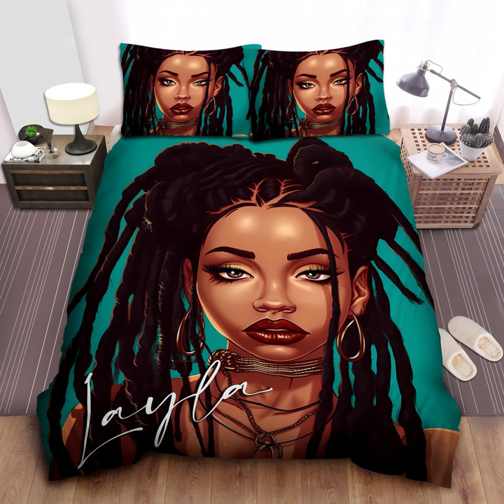 Personalized Black Girl Braid Hairstyle Duvet Cover Bedding Set