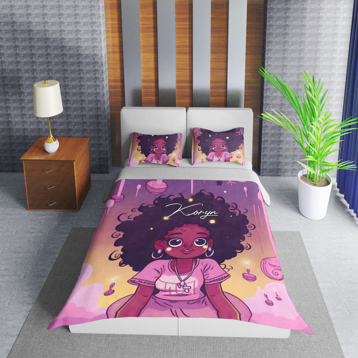 Personalized Black Cool Girl Purple Candle Duvet Cover Bedding Sets