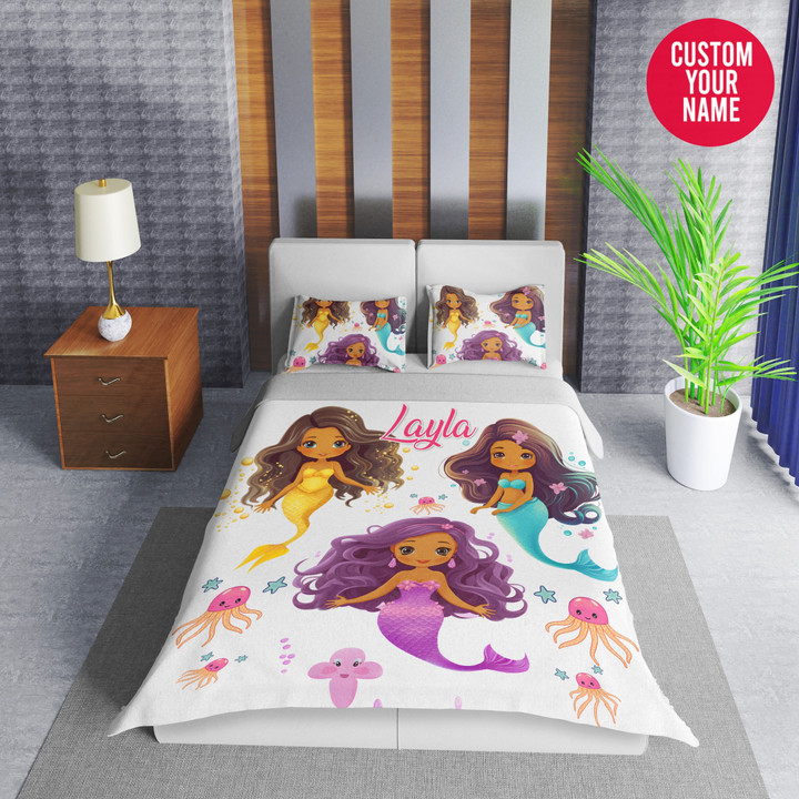 Personalized Black Baby Girl Mermaid Duvet Cover Bedding Set