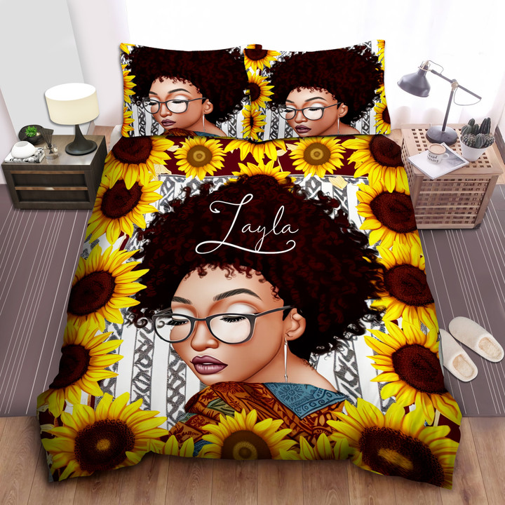 Personalized Sunflower With Black Girl Duvet Cover Bedding Set