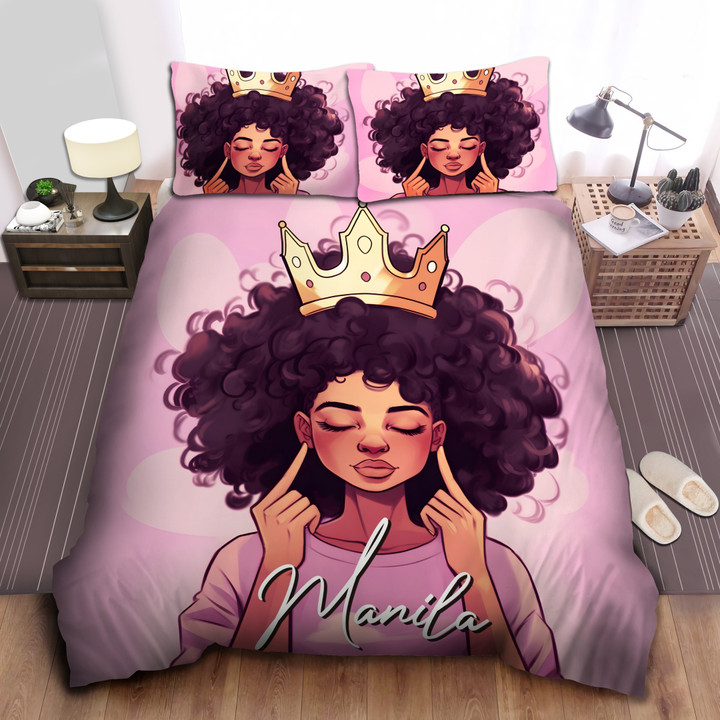 Personalized African American Black Queen Girl Duvet Cover Bedding Set