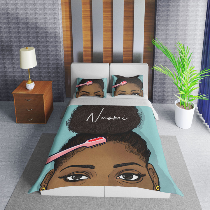 Personalized Black Girl To Comb Duvet Cover Bedding Set