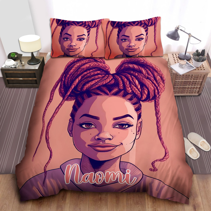 Personalized Black Girl High Twisted Bun Hair Duvet Cover Bedding Set