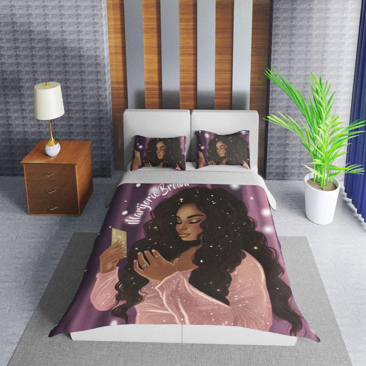 Personalized Shining Pink Black Girl Duvet Cover Bedding Set