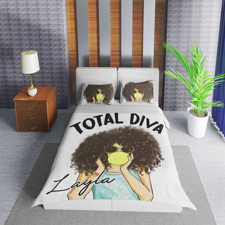Personalized Black Girl Total Diva Duvet Cover Bedding Set